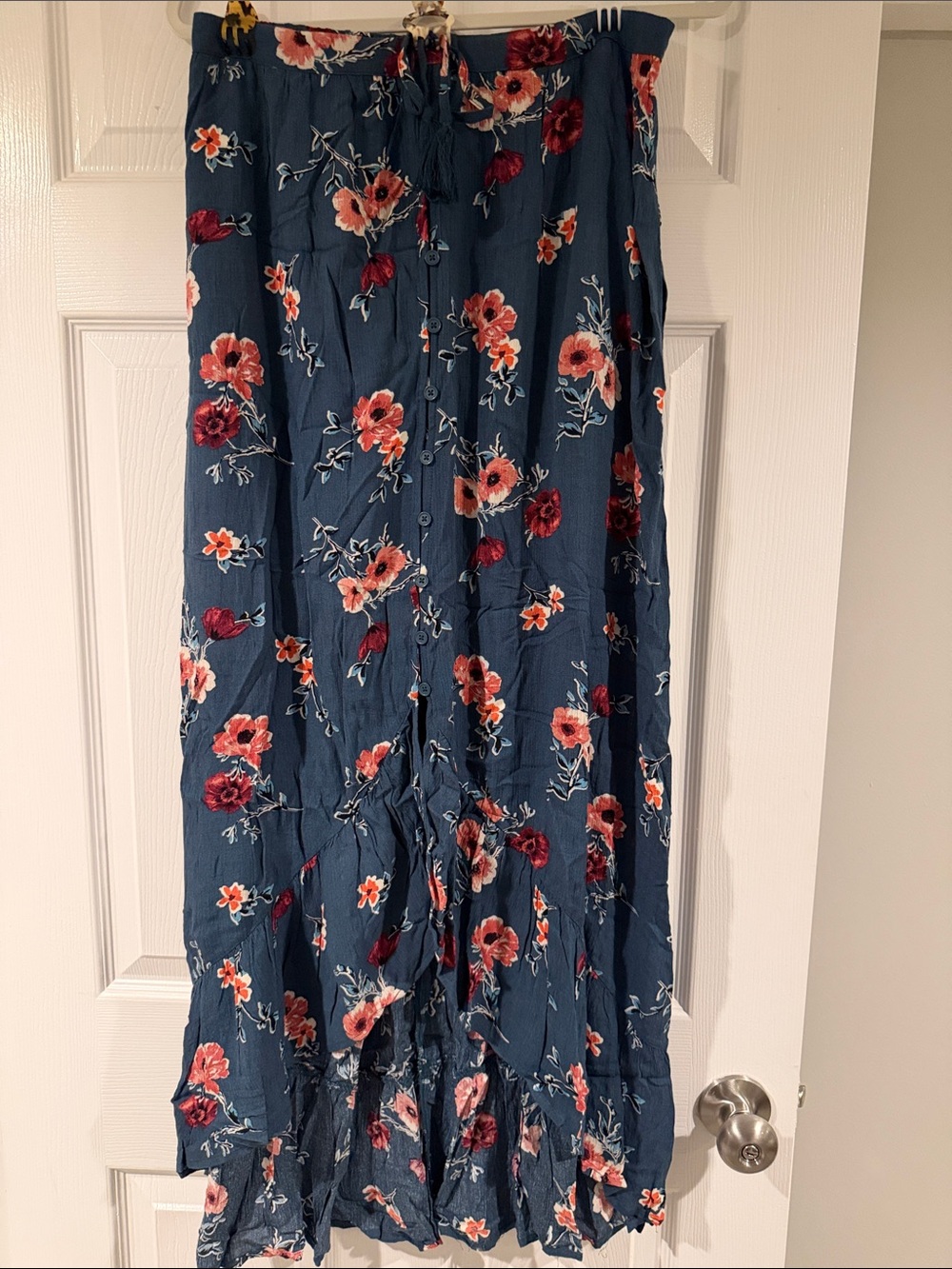 Floral Tiered Maxi Skirt - Navy with Coral Floral